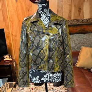 Zara Green and Brown Snake Print Leather Jacket